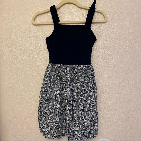 Gap kids girls navy blue tie shoulder floral skirted dress side zip L 10/11 - Picture 2 of 14